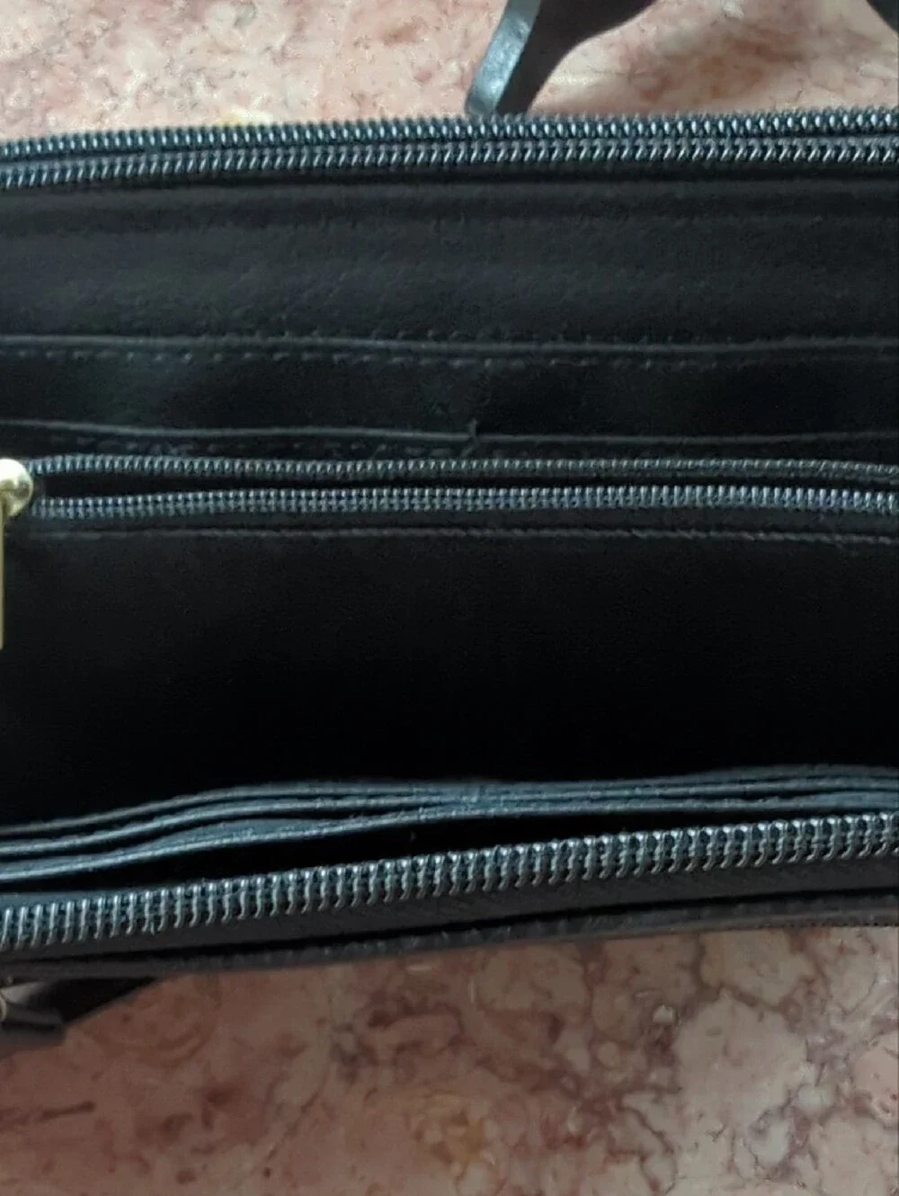 Stone & Co. Black and Brown Leather Wristlet Clutch with Gold Emblem